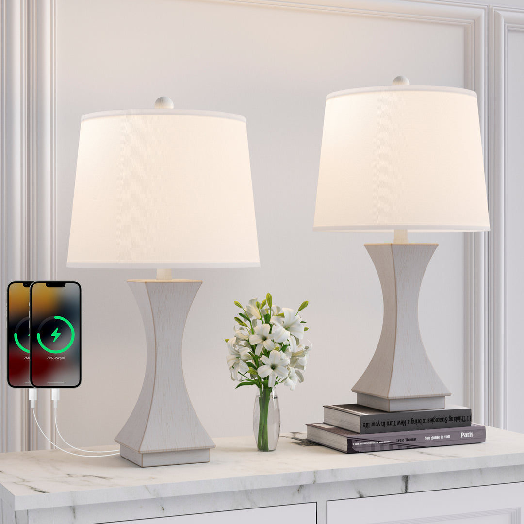 24.5'' Modern Dimmable Resin Table Lamp With Usb Port For Living Room/Bedroom