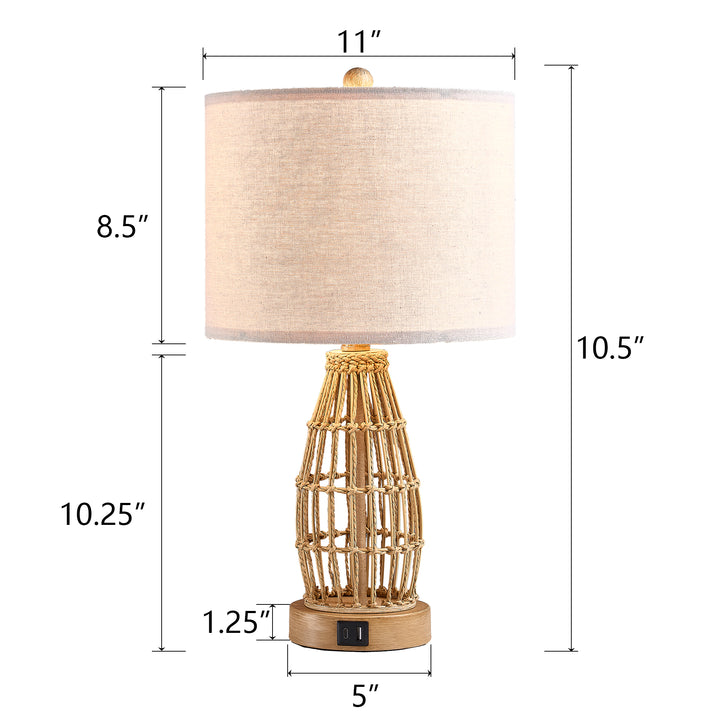 20.5'' Country Paper Rope Bedside Table Lamp For Living Room/Bedroom (Set of 2)#T247