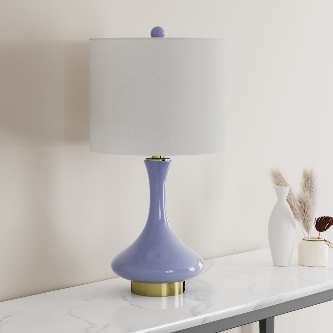 23.5'' Modern Blue Ceramic Table Lamp With Usb Ports For Living Room/Bedroom