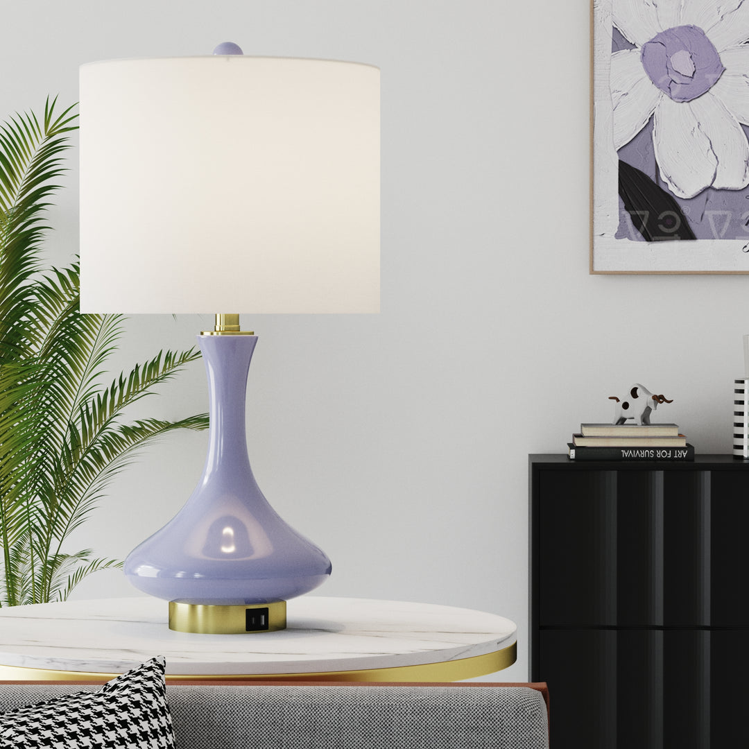 Aura 23.5'' Modern Blue Ceramic Table Lamp With USB Ports For Living Room/Bedroom #T252