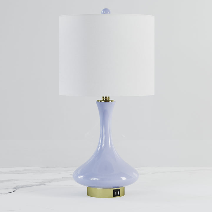 Aura 23.5'' Modern Blue Ceramic Table Lamp With USB Ports For Living Room/Bedroom #T252