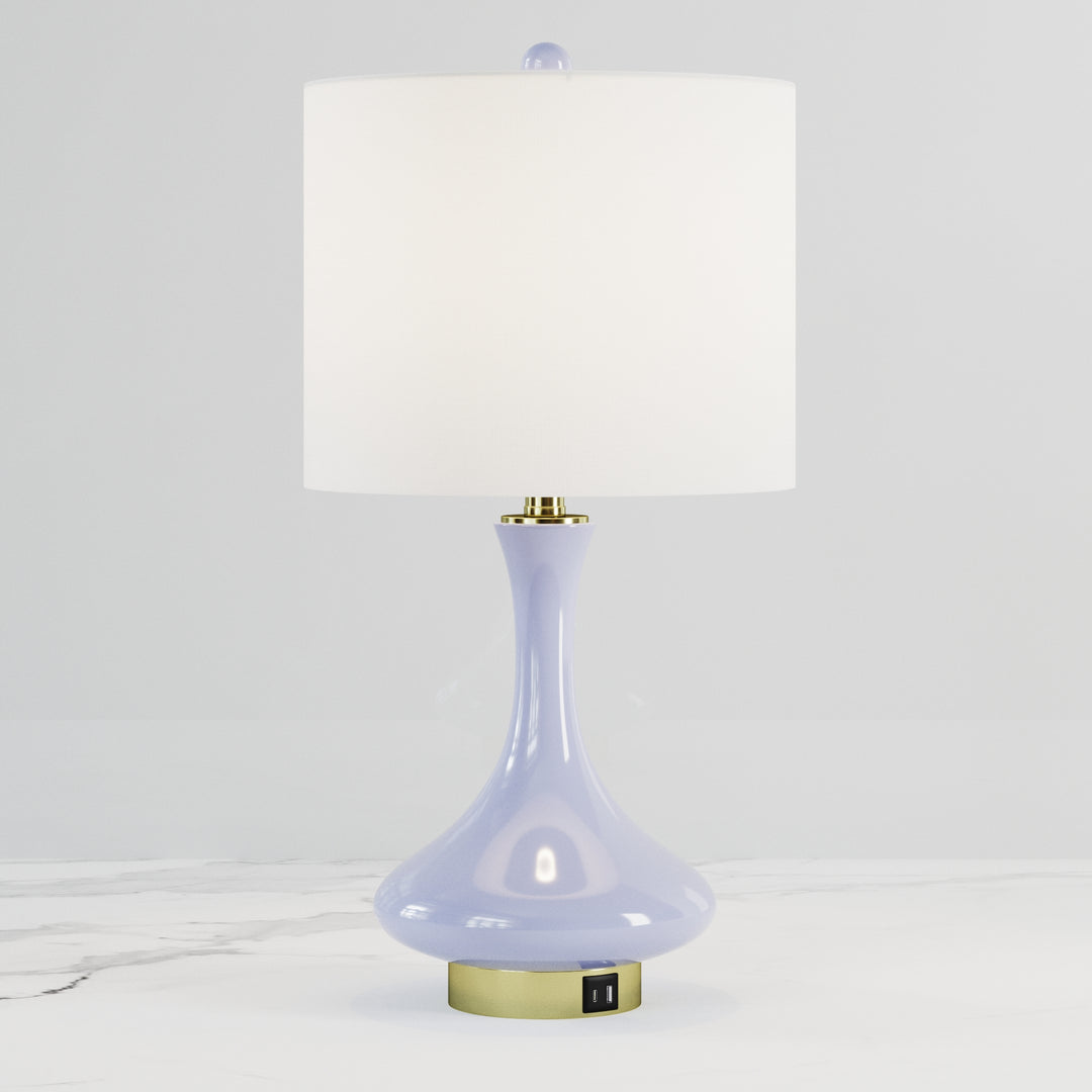 23.5'' Modern Blue Ceramic Table Lamp With Usb Ports For Living Room/Bedroom