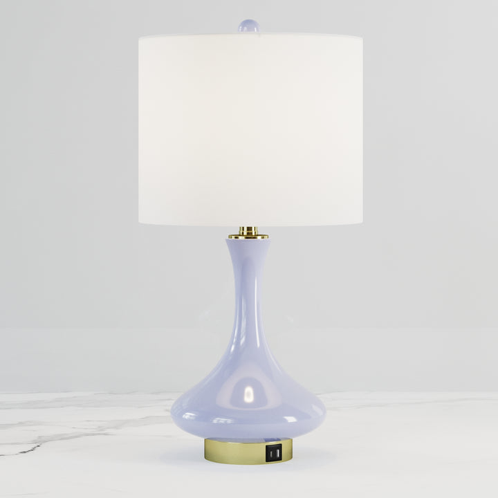 Aura 23.5'' Modern Blue Ceramic Table Lamp With USB Ports For Living Room/Bedroom #T252