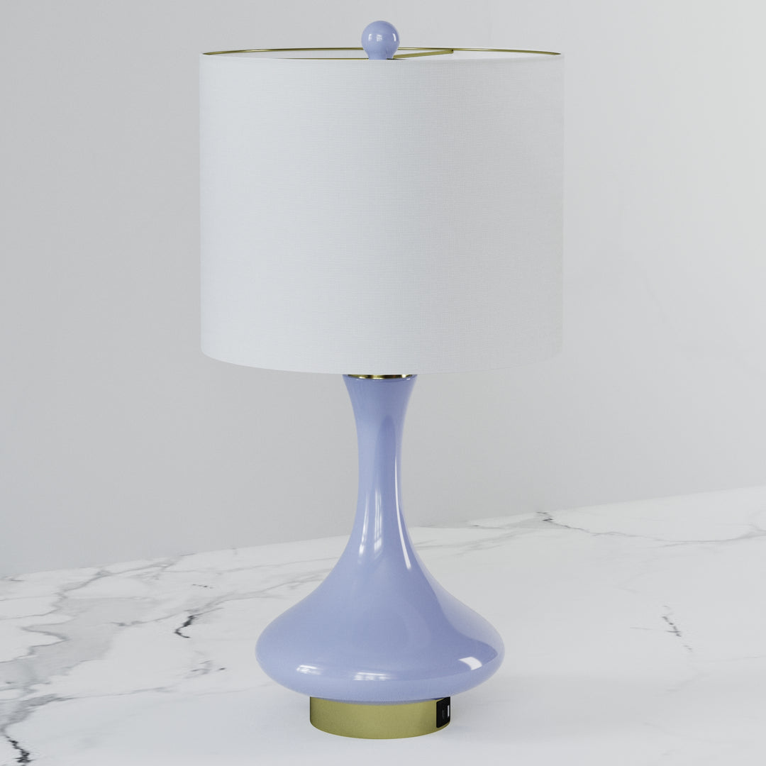 Aura 23.5'' Modern Blue Ceramic Table Lamp With USB Ports For Living Room/Bedroom #T252