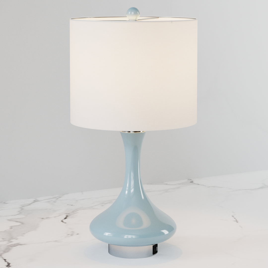 Aura 23.5'' Modern Blue Ceramic Table Lamp With USB Ports For Living Room/Bedroom #T252