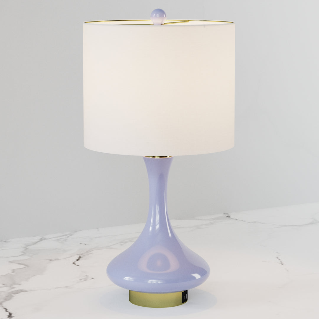 23.5'' Modern Blue Ceramic Table Lamp With Usb Ports For Living Room/Bedroom