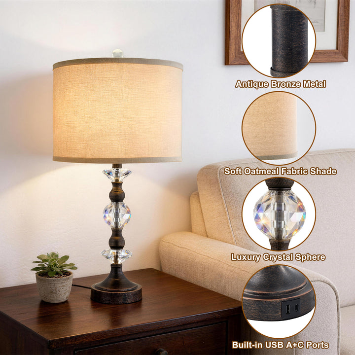 Finesse Modern Minimalist Crystal Glass Table Lamp Set (2 pieces) #T266