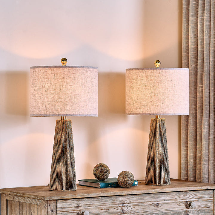 25.8 " Hardware Paper Rope Table Lamp With Wheatish-Colored Lampshade (Set of 2) #T271