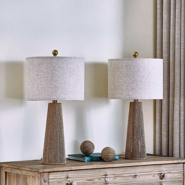 25.8 " Hardware Paper Rope Table Lamp With Wheatish-Colored Lampshade (Set of 2) #T271
