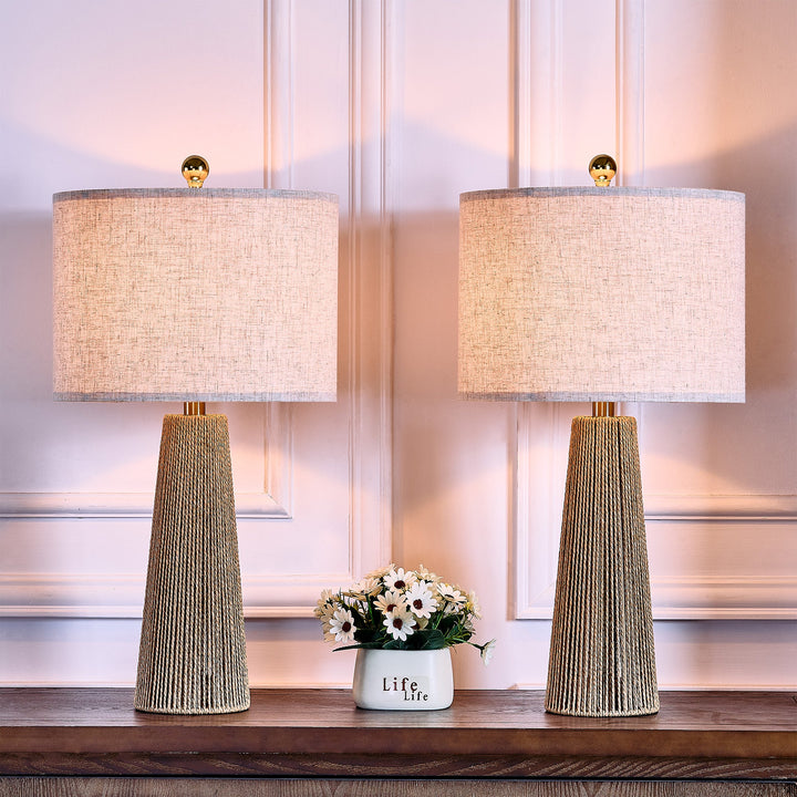 25.8 " Hardware Paper Rope Table Lamp With Wheatish-Colored Lampshade (Set of 2) #T271