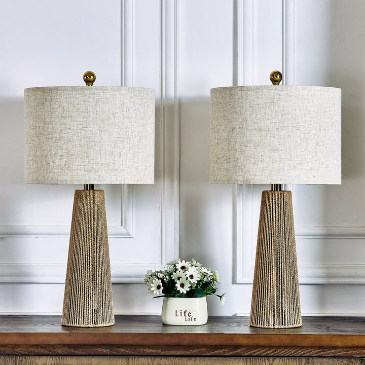 25.8 " Hardware Paper Rope Table Lamp With Wheatish-Colored Lampshade (Set of 2) #T271