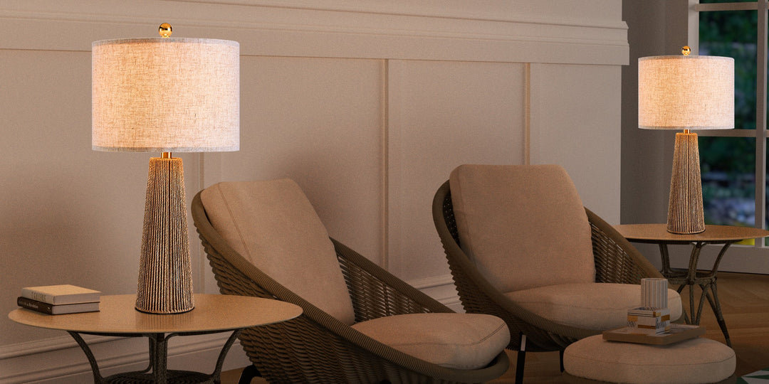 25.8 " Hardware Paper Rope Table Lamp With Wheatish-Colored Lampshade (Set of 2) #T271