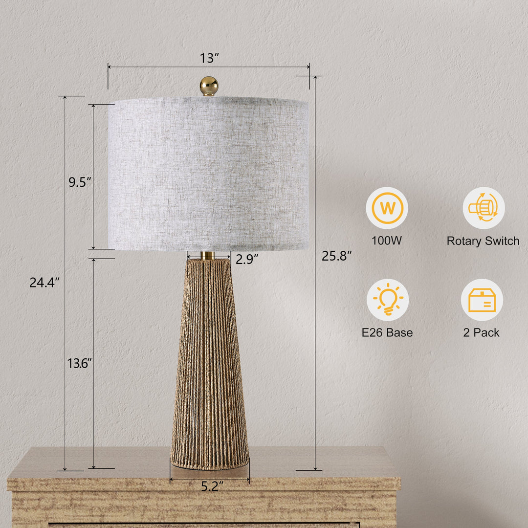 25.8 " Hardware Paper Rope Table Lamp With Wheatish-Colored Lampshade (Set of 2) #T271