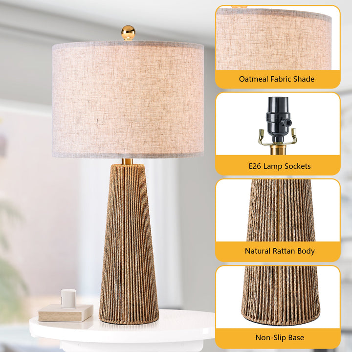 25.8 " Hardware Paper Rope Table Lamp With Wheatish-Colored Lampshade (Set of 2) #T271