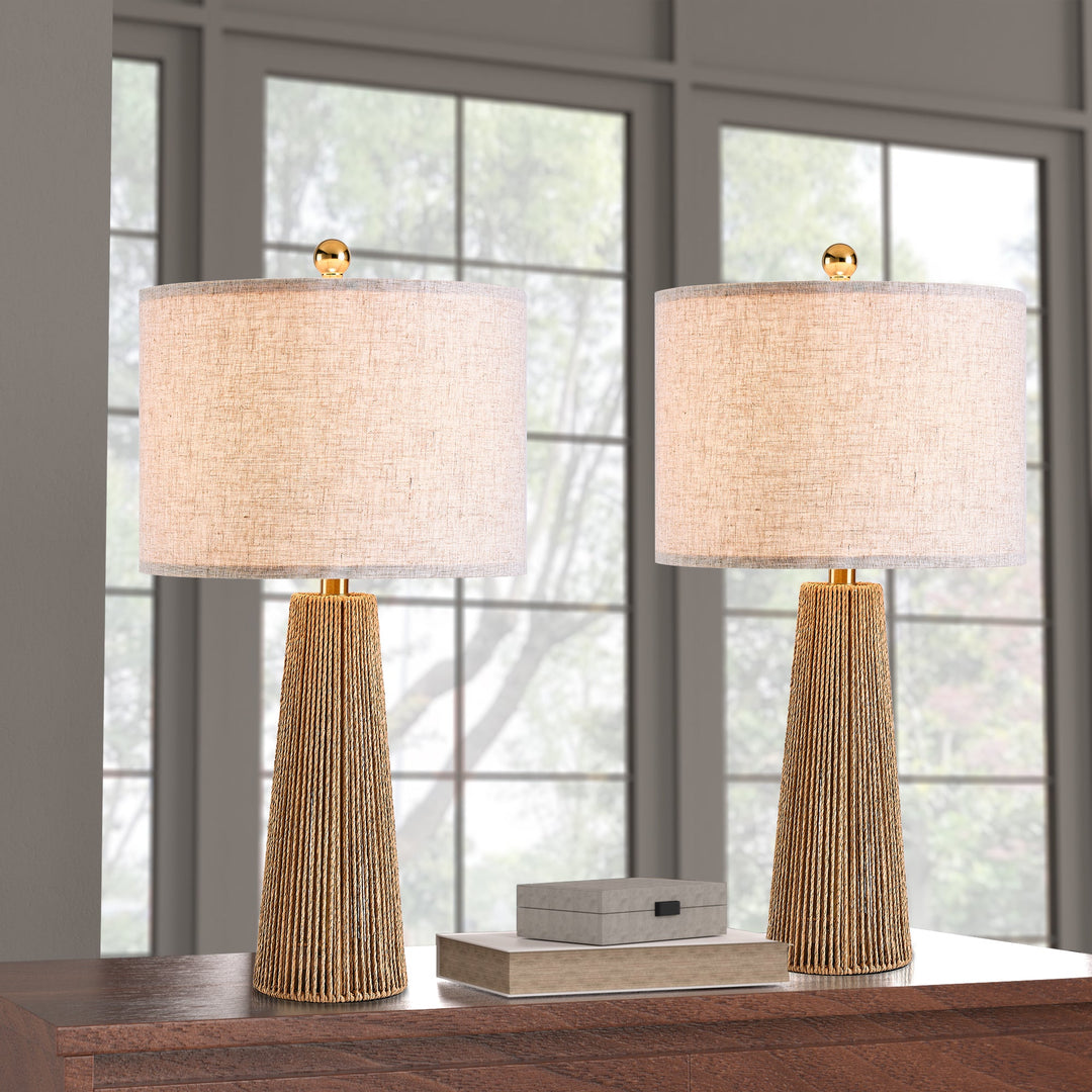 25.8 " Hardware Paper Rope Table Lamp With Wheatish-Colored Lampshade (Set of 2) #T271