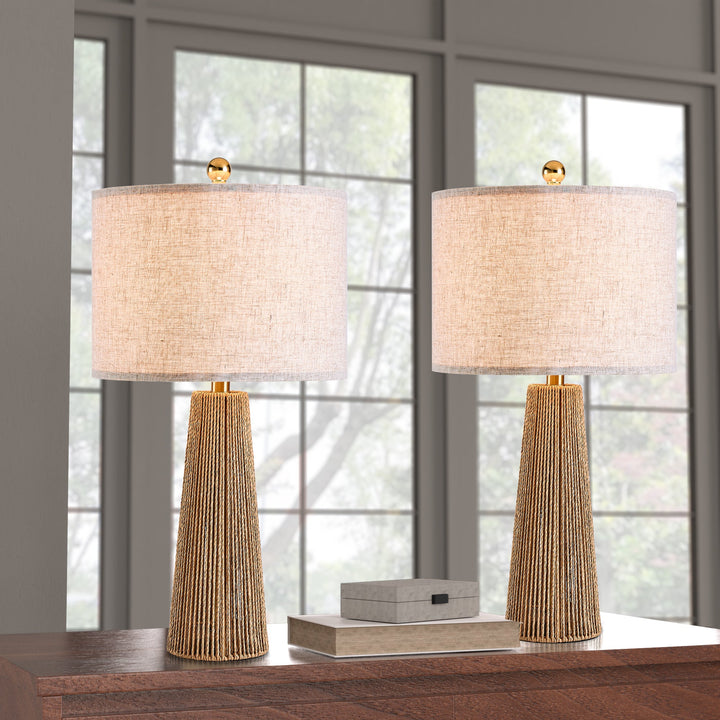 25.8 " Hardware Paper Rope Table Lamp With Wheatish-Colored Lampshade (Set of 2) #T271