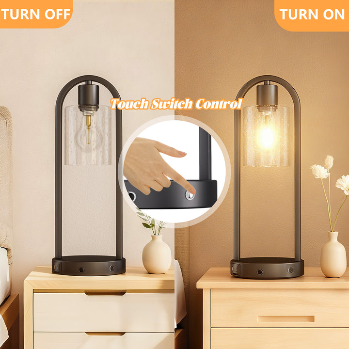 Lustre 16" Small Black Metal & Glass Table Lamp (touch Control) - Mcm Modern Funky Accent Table Lamps For Bedroom Nightstand/desk, Living Room & Nursery #T277
