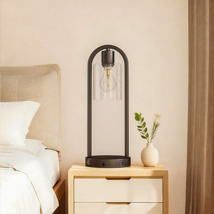 Lustre 16" Small Black Metal & Glass Table Lamp (touch Control) - Mcm Modern Funky Accent Table Lamps For Bedroom Nightstand/desk, Living Room & Nursery #T277