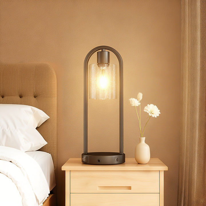 Lustre 16" Small Black Metal & Glass Table Lamp (touch Control) - Mcm Modern Funky Accent Table Lamps For Bedroom Nightstand/desk, Living Room & Nursery #T277