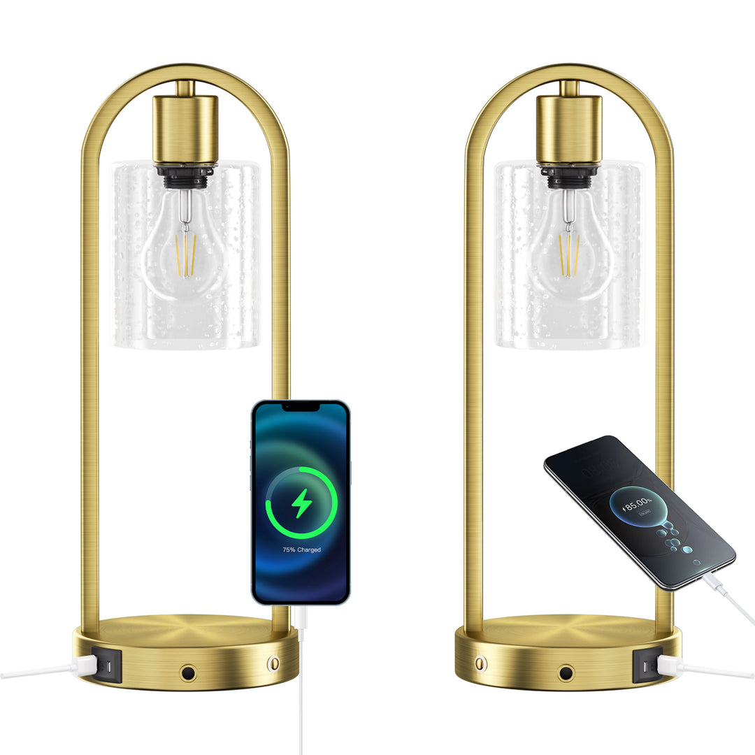 Lustre 16" Small Black Metal & Glass Table Lamp (touch Control) - Mcm Modern Funky Accent Table Lamps For Bedroom Nightstand/desk, Living Room & Nursery #T277