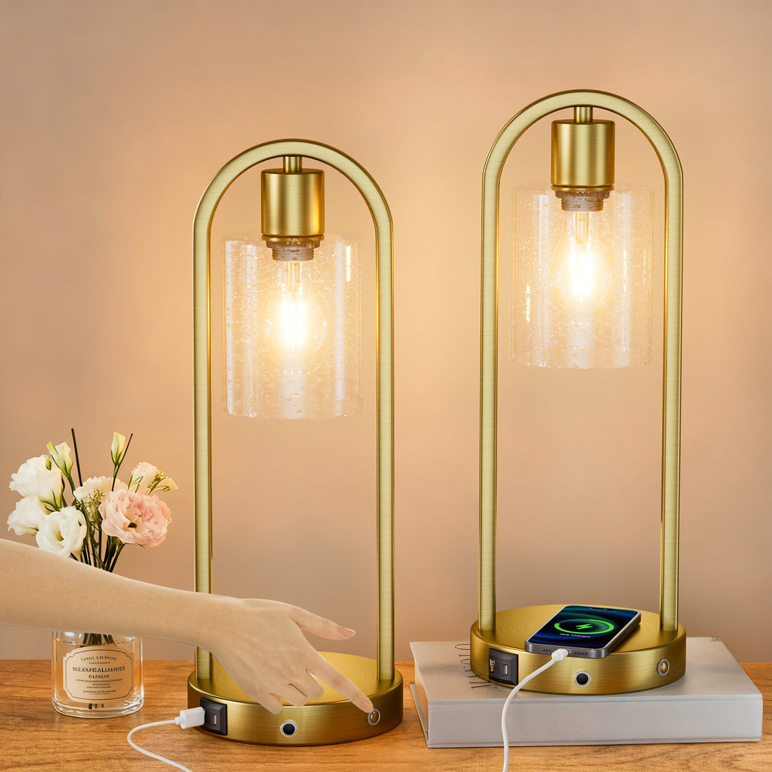 Lustre 16" Small Black Metal & Glass Table Lamp (touch Control) - Mcm Modern Funky Accent Table Lamps For Bedroom Nightstand/desk, Living Room & Nursery #T277