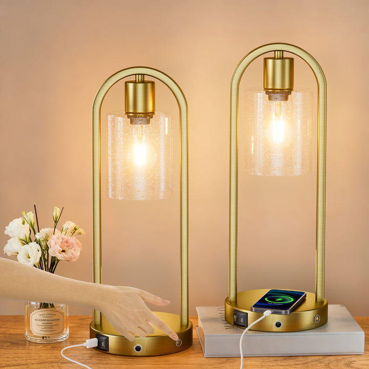 Lustre 16" Small Black Metal & Glass Table Lamp (touch Control) - Mcm Modern Funky Accent Table Lamps For Bedroom Nightstand/desk, Living Room & Nursery #T277