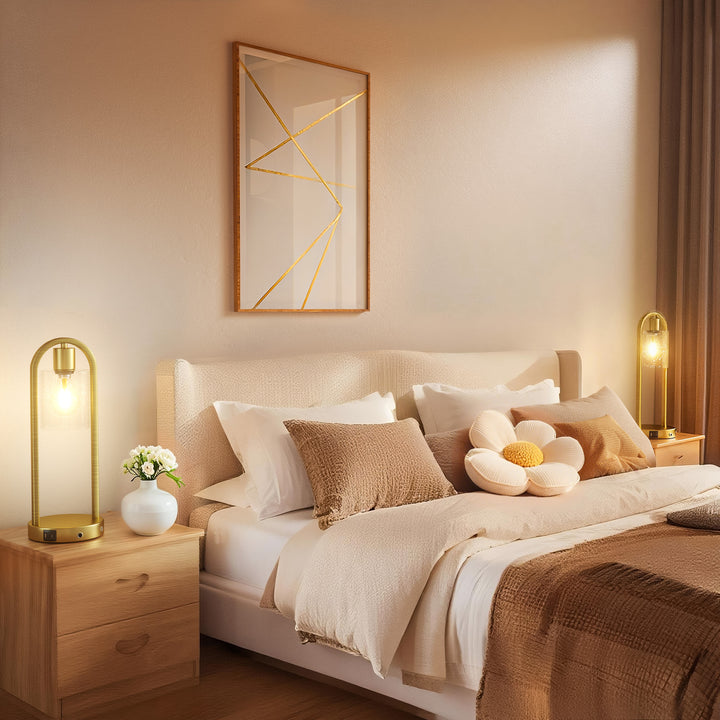 Lustre 16" Small Black Metal & Glass Table Lamp (touch Control) - Mcm Modern Funky Accent Table Lamps For Bedroom Nightstand/desk, Living Room & Nursery #T277