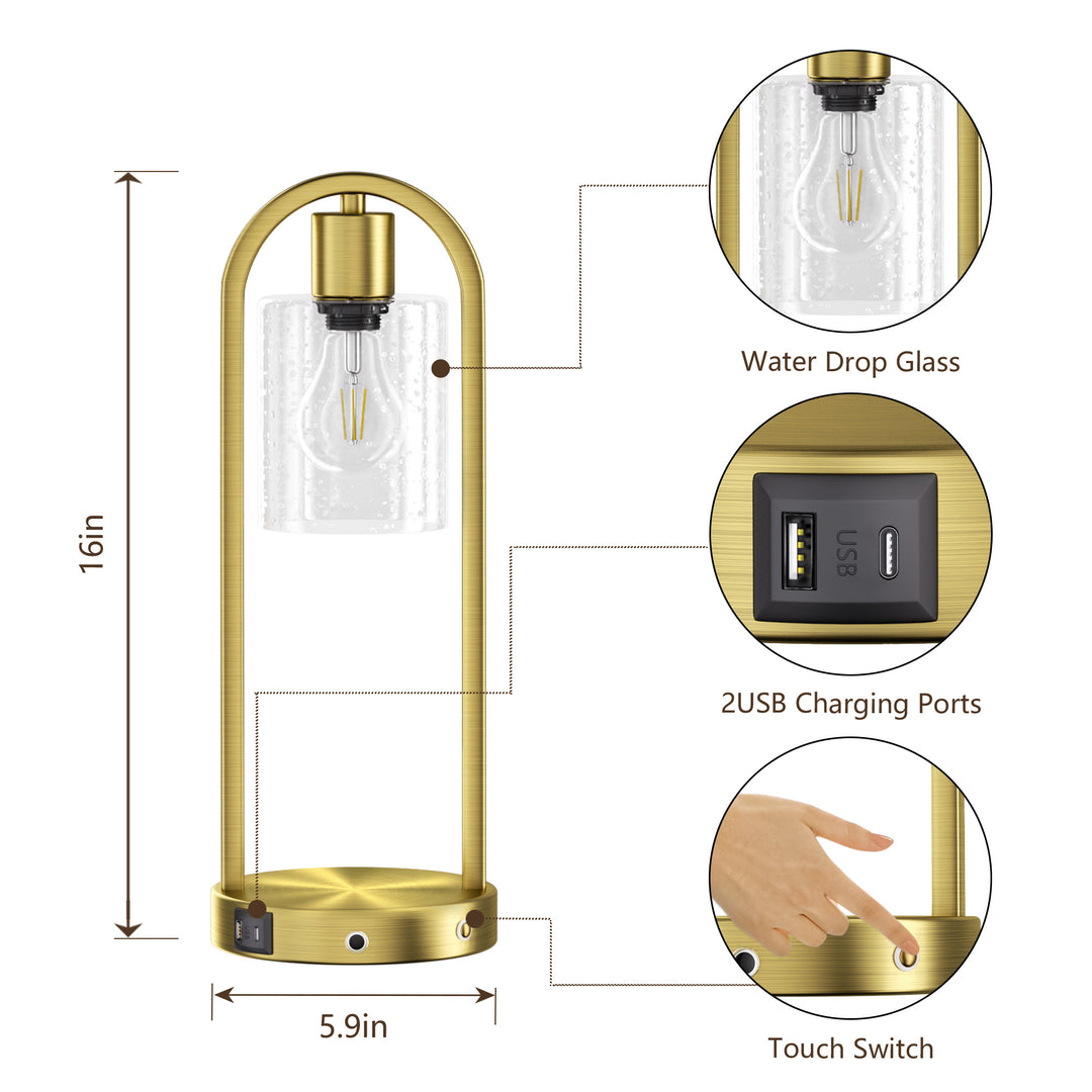 Lustre 16" Small Black Metal & Glass Table Lamp (touch Control) - Mcm Modern Funky Accent Table Lamps For Bedroom Nightstand/desk, Living Room & Nursery #T277