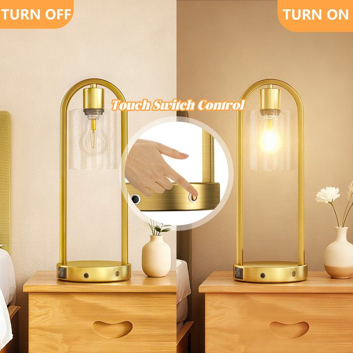 Lustre 16" Small Black Metal & Glass Table Lamp (touch Control) - Mcm Modern Funky Accent Table Lamps For Bedroom Nightstand/desk, Living Room & Nursery #T277