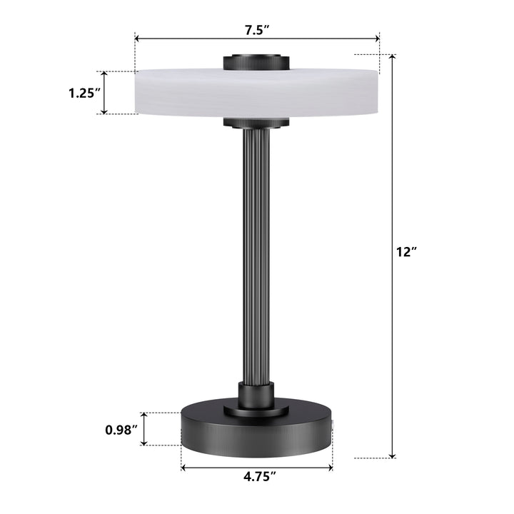 Vista 12" Rechargeable Led Table Lamp With Touch Control, 3-Level Dimming, Type-C Charging For Bedroom, Living Room & Desk #T280