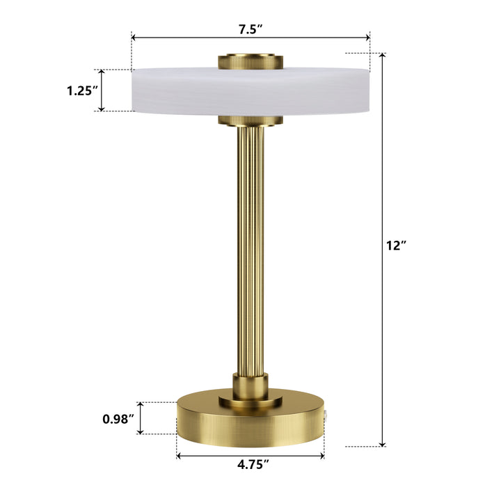 Vista 12" Rechargeable Led Table Lamp With Touch Control, 3-Level Dimming, Type-C Charging For Bedroom, Living Room & Desk #T280