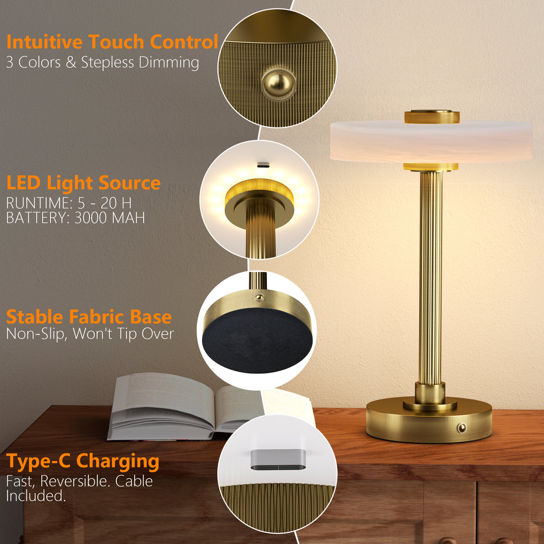 Vista 12" Rechargeable Led Table Lamp With Touch Control, 3-Level Dimming, Type-C Charging For Bedroom, Living Room & Desk #T280