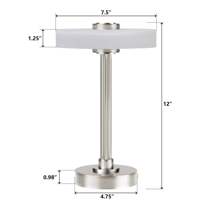 Vista 12" Rechargeable Led Table Lamp With Touch Control, 3-Level Dimming, Type-C Charging For Bedroom, Living Room & Desk #T280