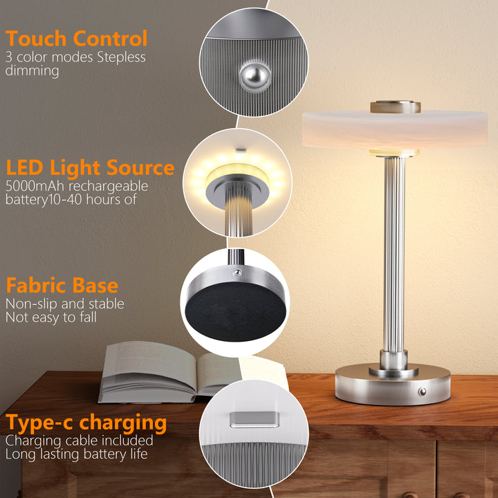Vista 12" Rechargeable Led Table Lamp With Touch Control, 3-Level Dimming, Type-C Charging For Bedroom, Living Room & Desk #T280