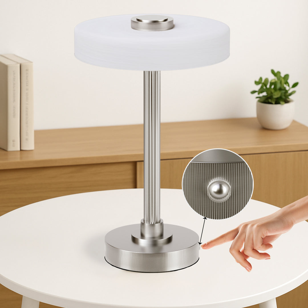 Vista 12" Rechargeable Led Table Lamp With Touch Control, 3-Level Dimming, Type-C Charging For Bedroom, Living Room & Desk #T280