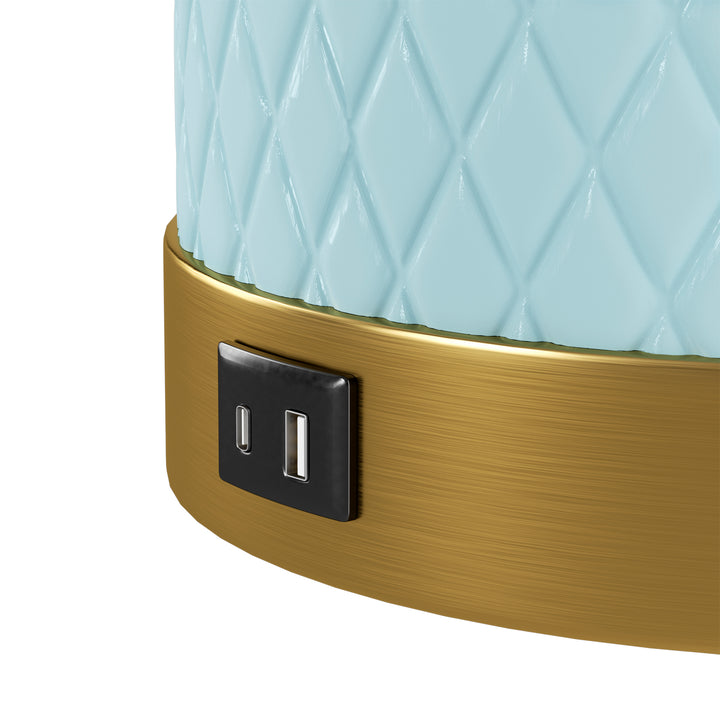 Sculpt 22" Modern Ceramic Table Lamp With Usb And Type-C Charging Polished Gold Base For Bedroom,Nightstand And Living Room (Set of 2) #T284