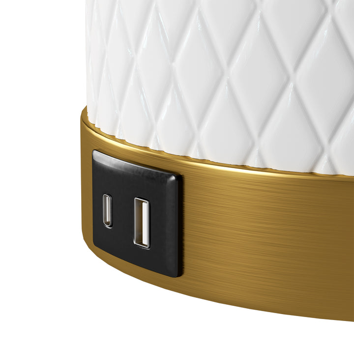 Sculpt 22" Modern Ceramic Table Lamp With Usb And Type-C Charging Polished Gold Base For Bedroom,Nightstand And Living Room (Set of 2) #T284