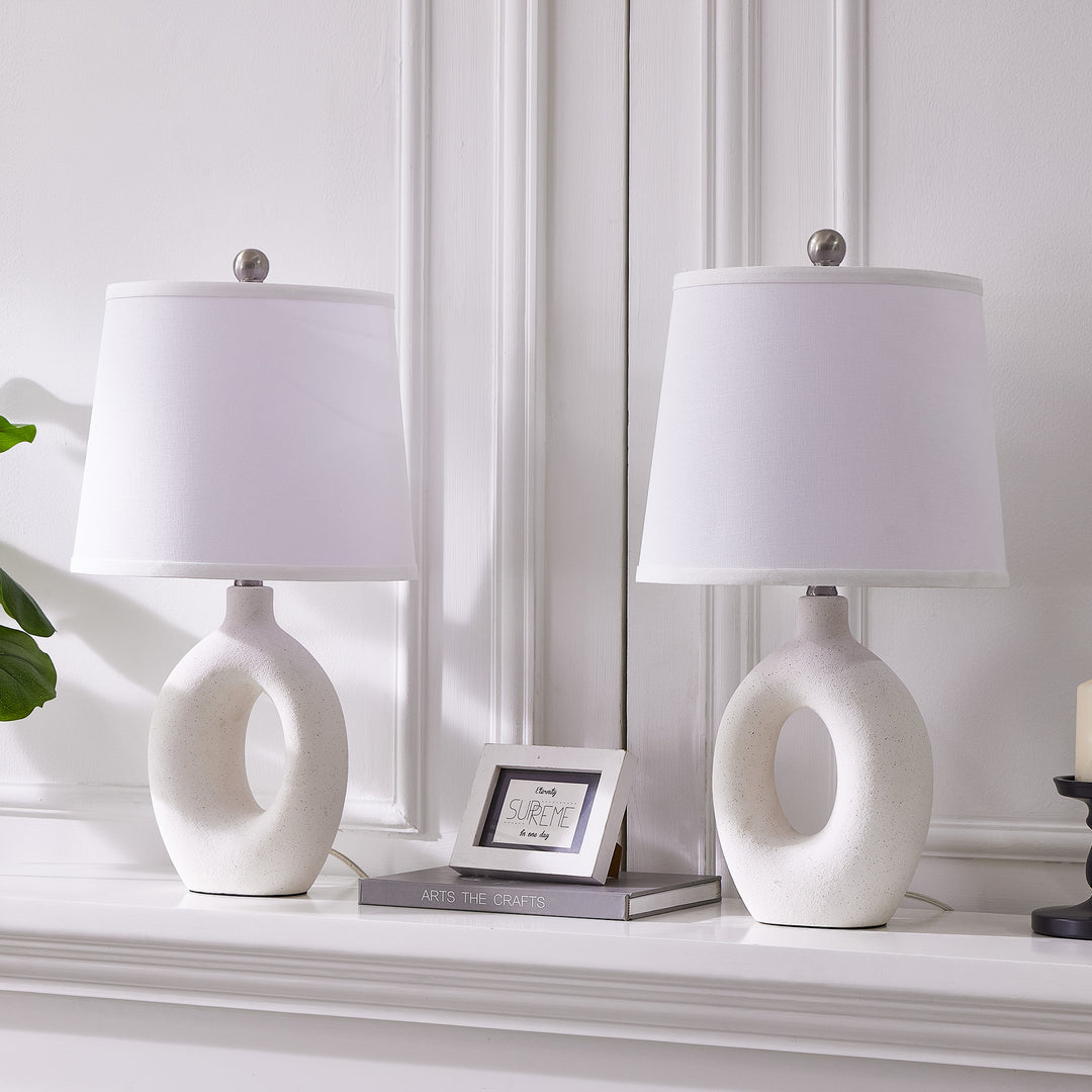 Frost 24" Modern Ceramic Table Lamp With Sculptural Ring Base Polished Nickel Accents For Bedroom Living Room #T286