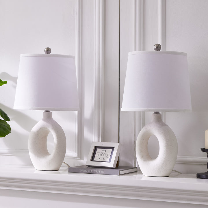 Frost 24" Modern Ceramic Table Lamp With Sculptural Ring Base Polished Nickel Accents For Bedroom Living Room #T286