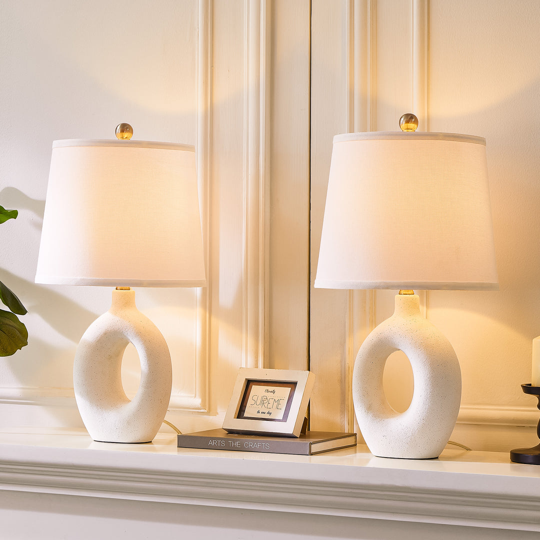 Frost 24" Modern Ceramic Table Lamp With Sculptural Ring Base Polished Nickel Accents For Bedroom Living Room #T286