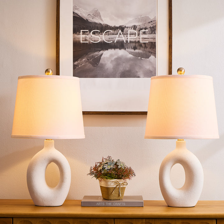 Frost 24" Modern Ceramic Table Lamp With Sculptural Ring Base Polished Nickel Accents For Bedroom Living Room #T286