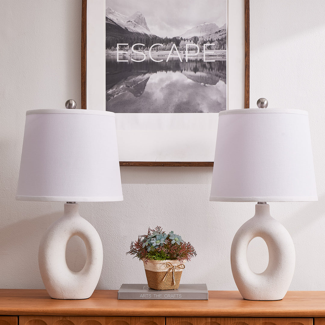 Frost 24" Modern Ceramic Table Lamp With Sculptural Ring Base Polished Nickel Accents For Bedroom Living Room #T286