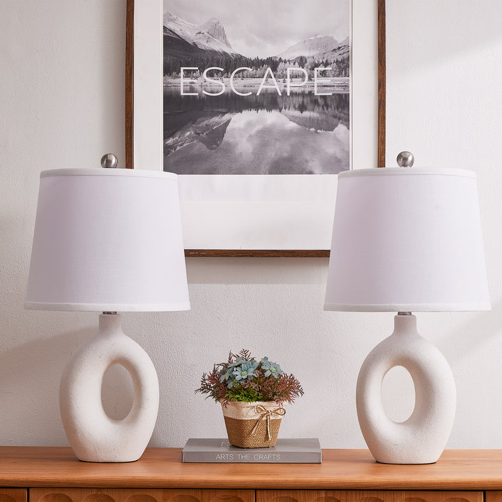 Frost 24" Modern Ceramic Table Lamp With Sculptural Ring Base Polished Nickel Accents For Bedroom Living Room #T286