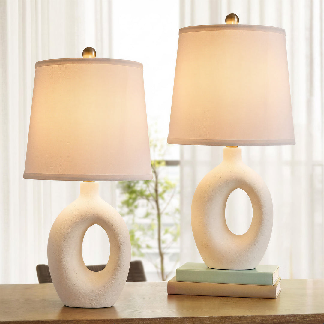 Frost 24" Modern Ceramic Table Lamp With Sculptural Ring Base Polished Nickel Accents For Bedroom Living Room #T286
