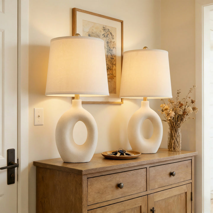 Frost 24" Modern Ceramic Table Lamp With Sculptural Ring Base Polished Nickel Accents For Bedroom Living Room #T286