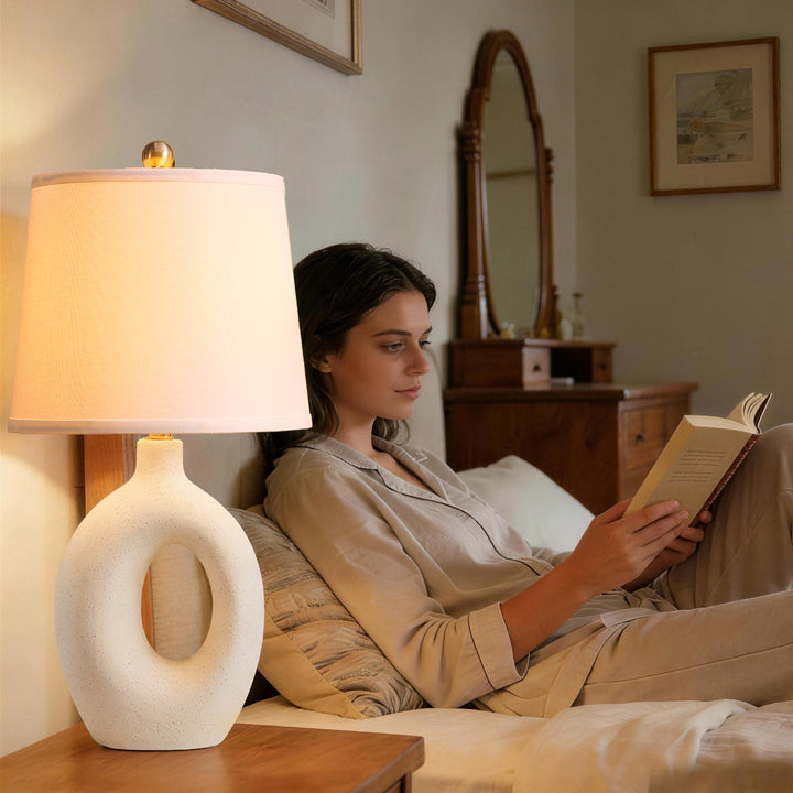 Frost 24" Modern Ceramic Table Lamp With Sculptural Ring Base Polished Nickel Accents For Bedroom Living Room #T286