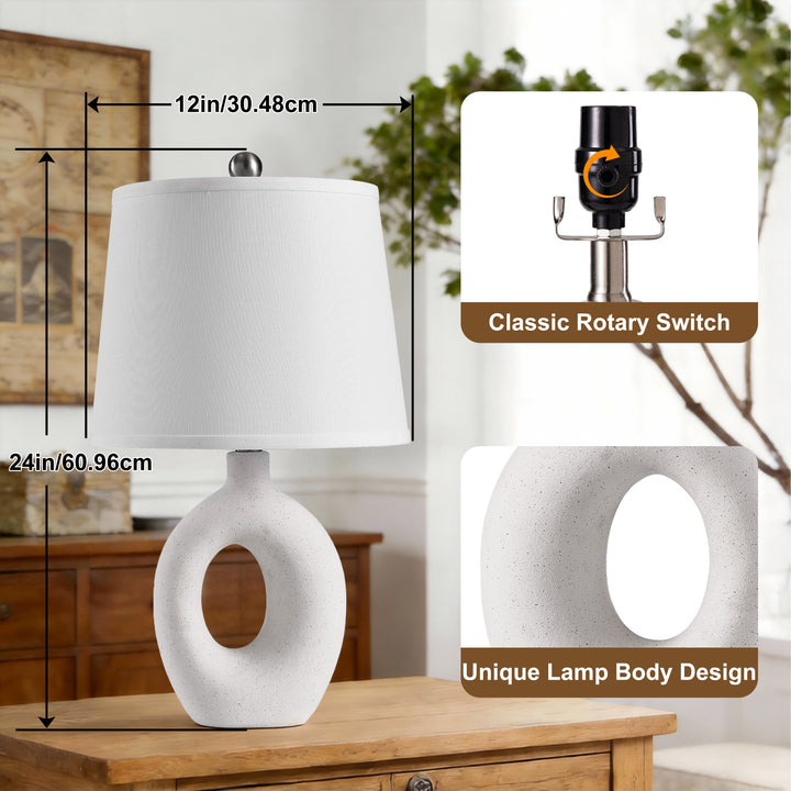 Frost 24" Modern Ceramic Table Lamp With Sculptural Ring Base Polished Nickel Accents For Bedroom Living Room #T286