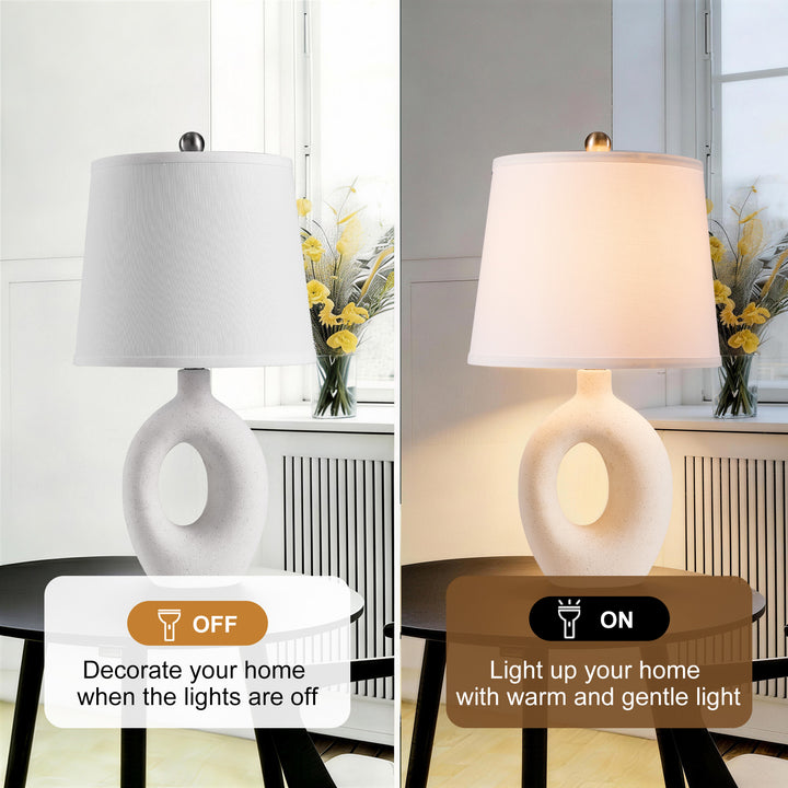 Frost 24" Modern Ceramic Table Lamp With Sculptural Ring Base Polished Nickel Accents For Bedroom Living Room #T286