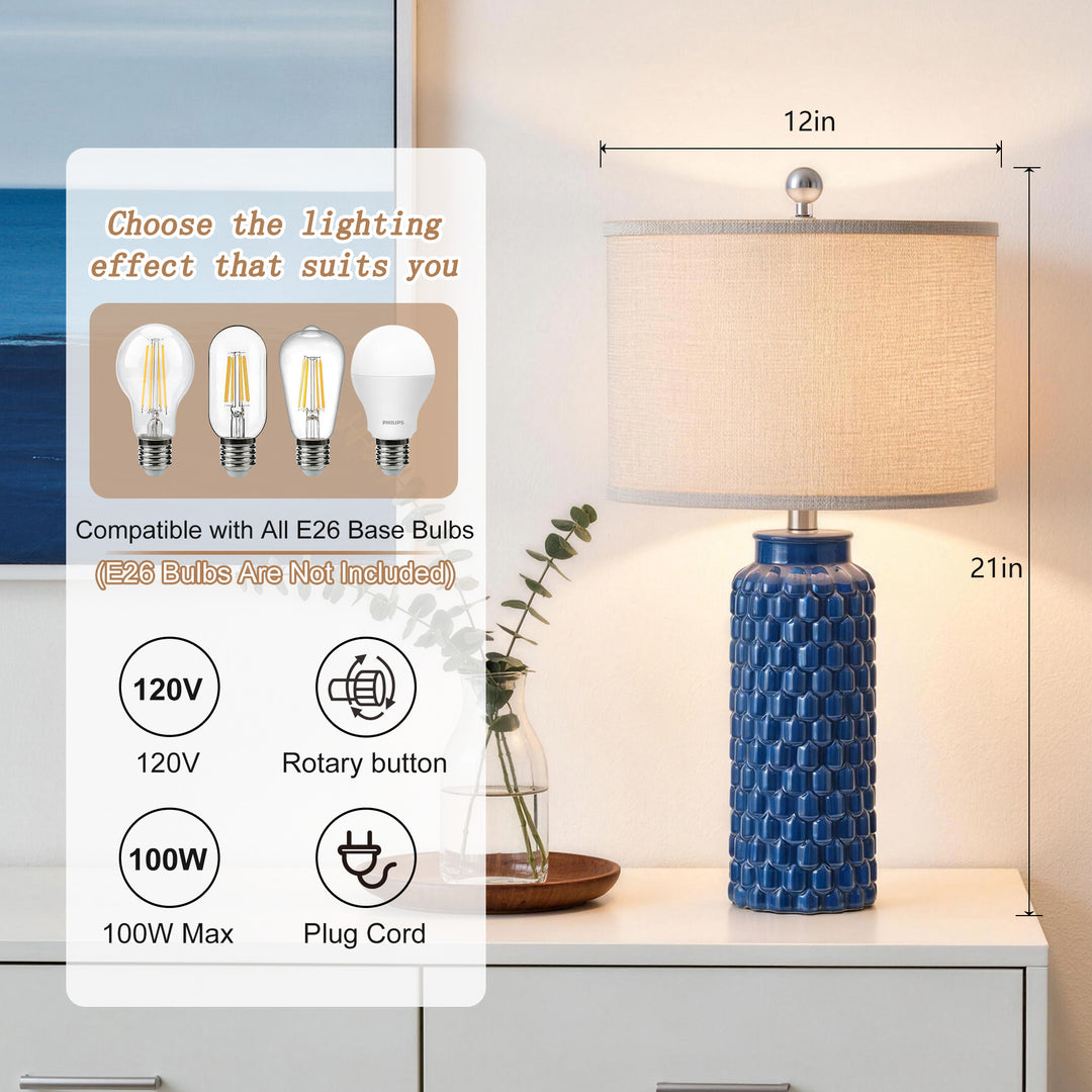 Sculpt 120.5" Modern Farmhouse Ceramic Table Lamp With 3-Way Dimming Rotary Switch For Bedroom Living Room (Set of 2) #T287