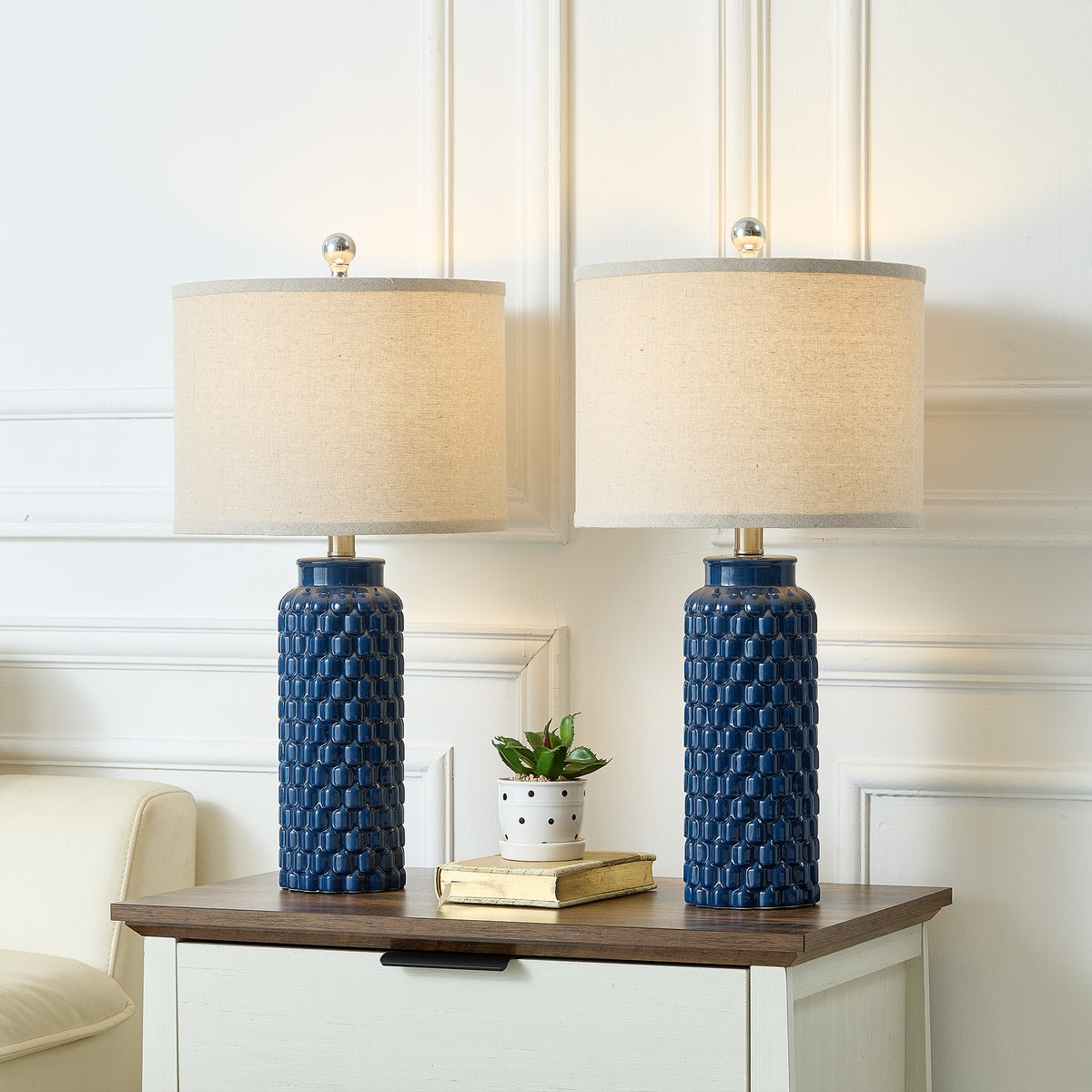 Sculpt 20.5" Modern Farmhouse Ceramic Table Lamp With 3-Way Dimming Rotary Switch For Bedroom Living Room (Set of 2) #T287